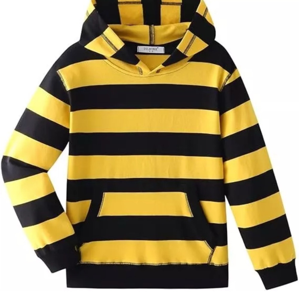 Black and Yellow Striped Hoodie with Attached Hood